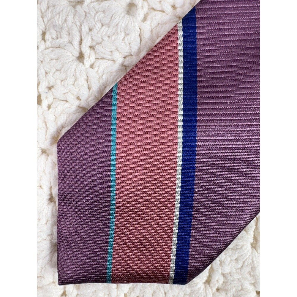 Vintage DAKS Men's Silk Tie Striped Mauve, Blue 3.25" x 56" EUC USA